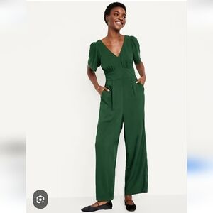 L Petite Old Navy Green Jumpsuit Pockets Short Sleeve Fits Like Xl